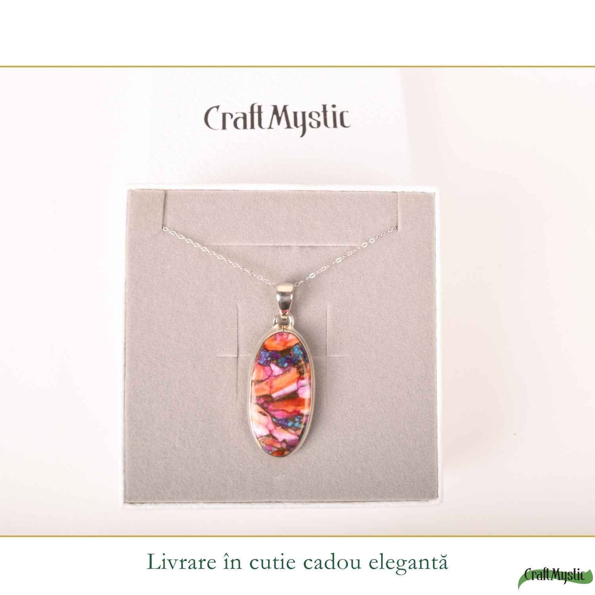 Colier Argint 925 cu Turcoaz Pink Dahlia Oval – Echilibru si Eleganta Naturala