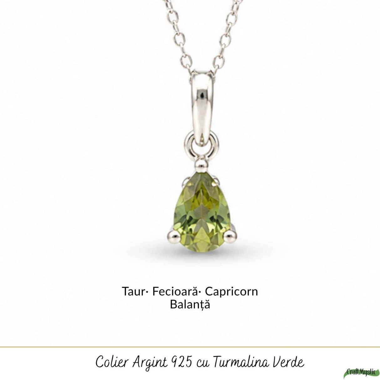 Colier Argint 925 cu Turmalina Verde Lacrima – Echilibru si Energie Naturala