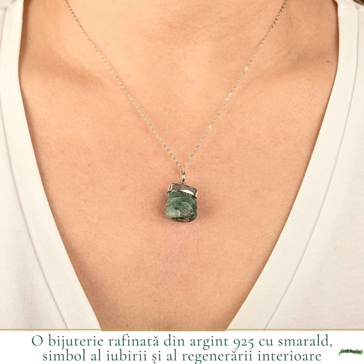 Colier Argint 925 cu Smarald Brut – Energie, Iubire si Echilibru Interior