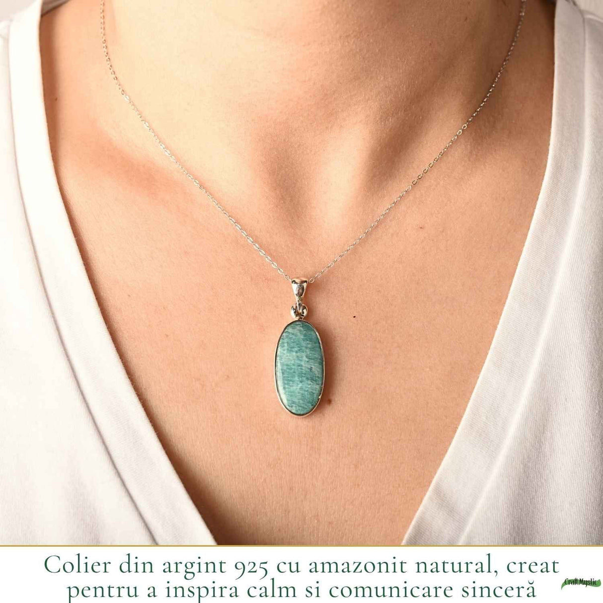 Colier Amazonit Oval din Argint 925 – Calm Interior si Comunicare Armonioasa