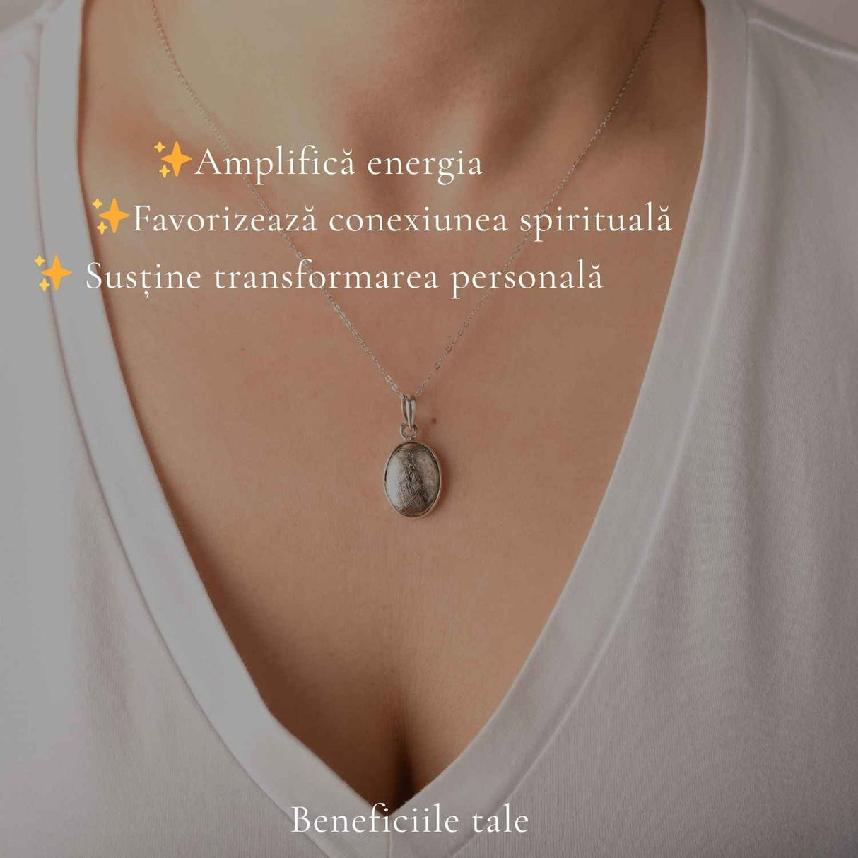Colier Argint 925 cu Meteorit Oval – Curaj si Energie Cosmica
