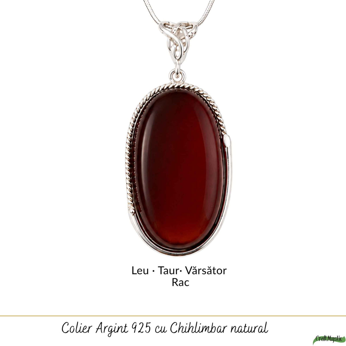 Colier Argint 925 Oval cu Chihlimbar Cherry – Energie Pozitiva si Protectie