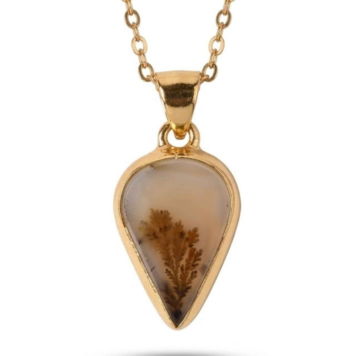 Colier Argint 925 Placat Aur 18K cu Agat Scenic Dendritic Lacrima – Echilibru si Claritate