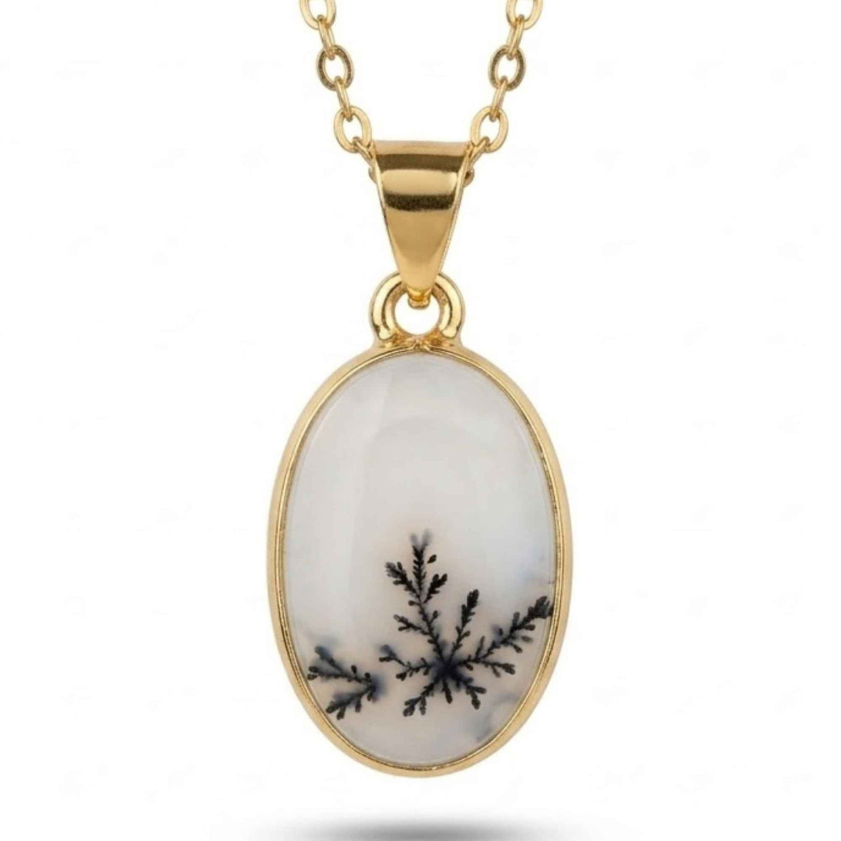 Colier Argint 925 Placat Aur 18K cu Agat Scenic Dendritic Oval – Echilibru si Claritate