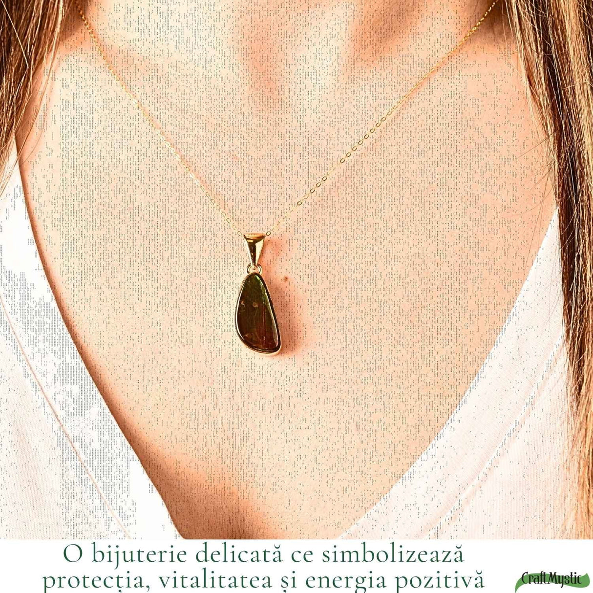 Colier Argint 925 Placat Aur 18K cu Amolit Natural – Prosperitate si Energie Pozitiva