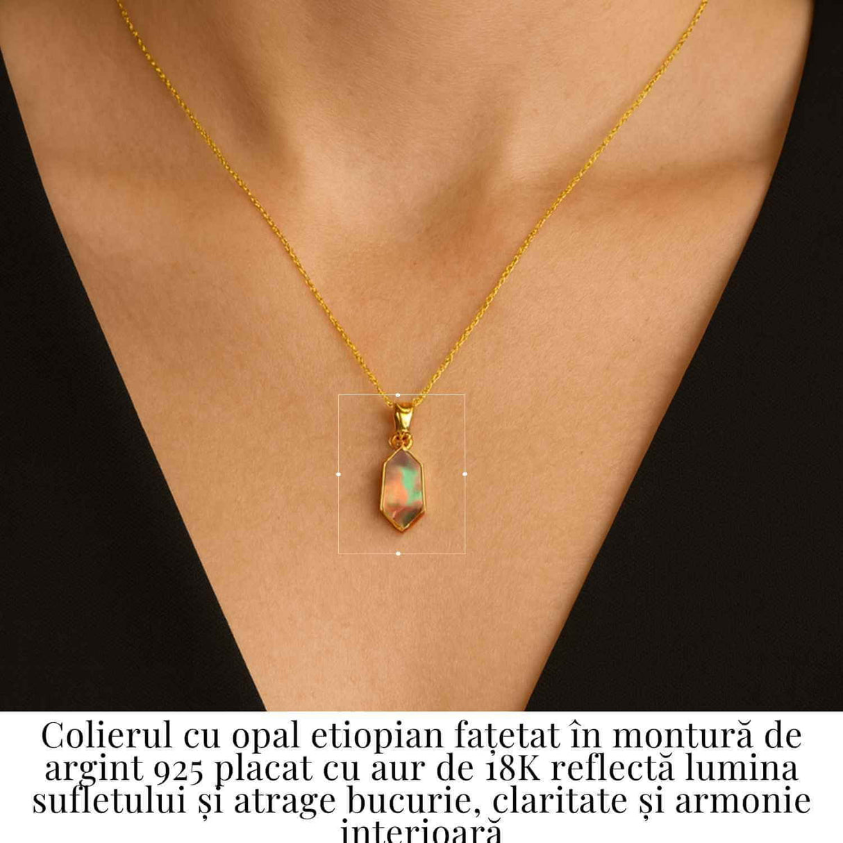 Colier Argint 925 placat cu aur 18K cu Opal Etiopian Fatetat Hexagonal - Protectie, Lumina si Armonie Divina