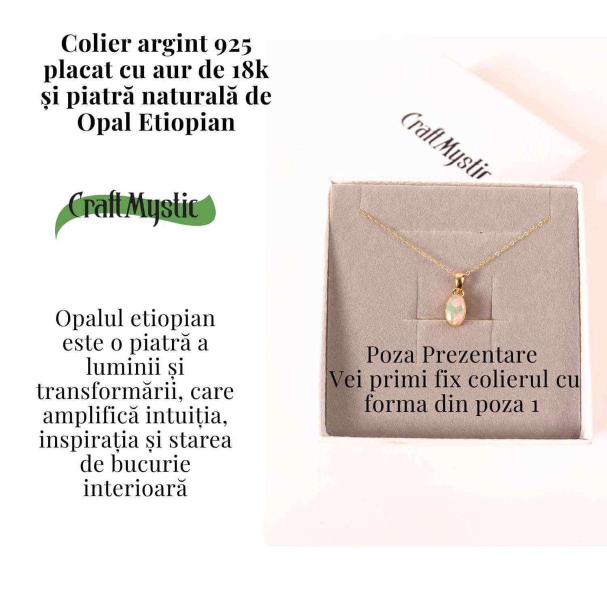 Colier Argint 925 placat cu aur 18K cu Opal Etiopian Fatetat in Forma de Diamant - Lumina, Intuitie si Feminin Sacru