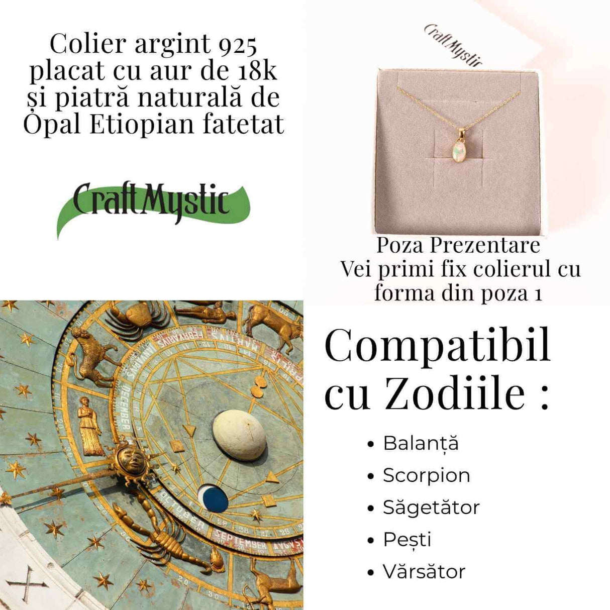 Colier Argint 925 placat cu aur 18K cu Opal Etiopian Fatetat Hexagonal - Protectie, Lumina si Armonie Divina