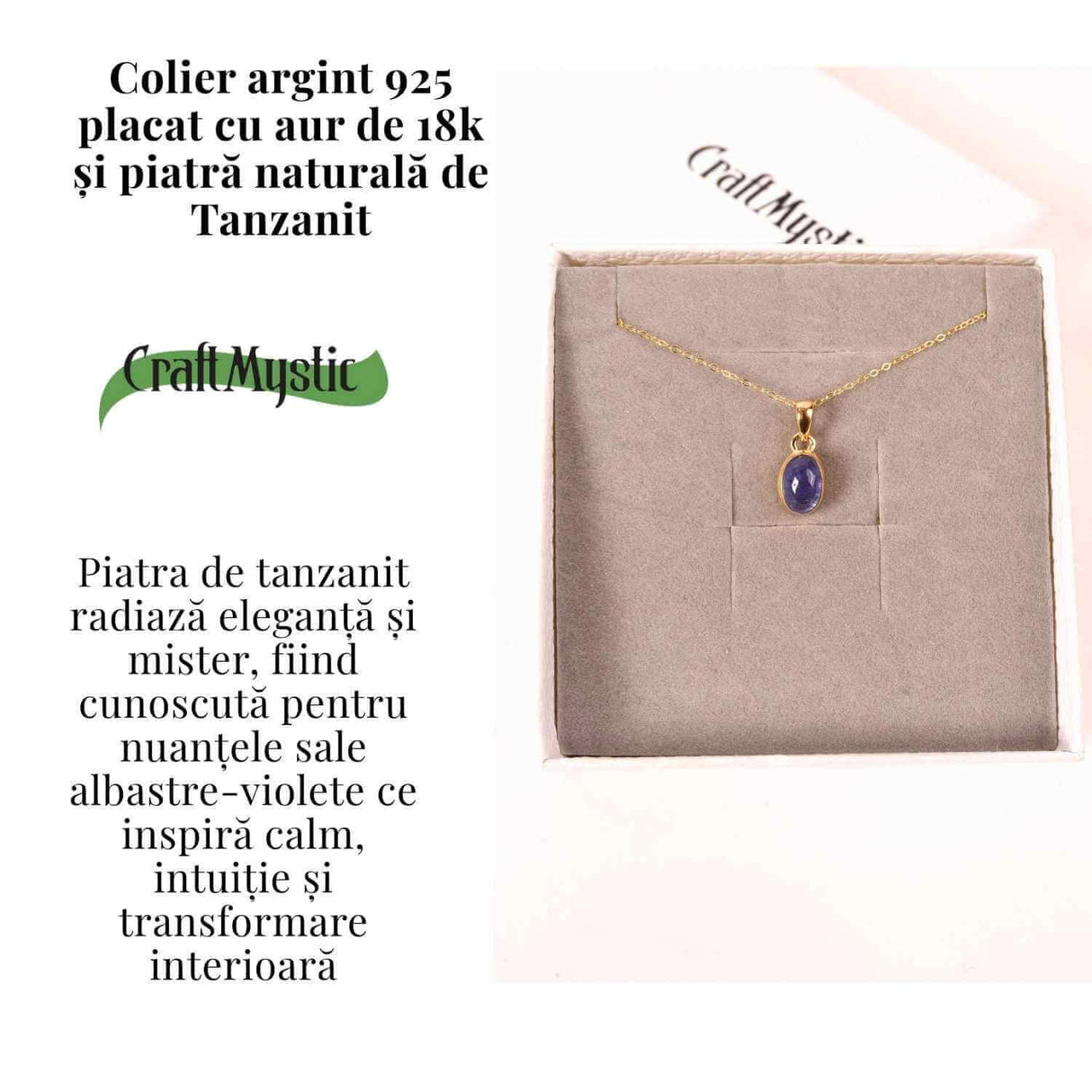 Colier Argint 925 placat cu Aur 18K si Tanzanit Oval - Echilibru si Claritate Spirituala