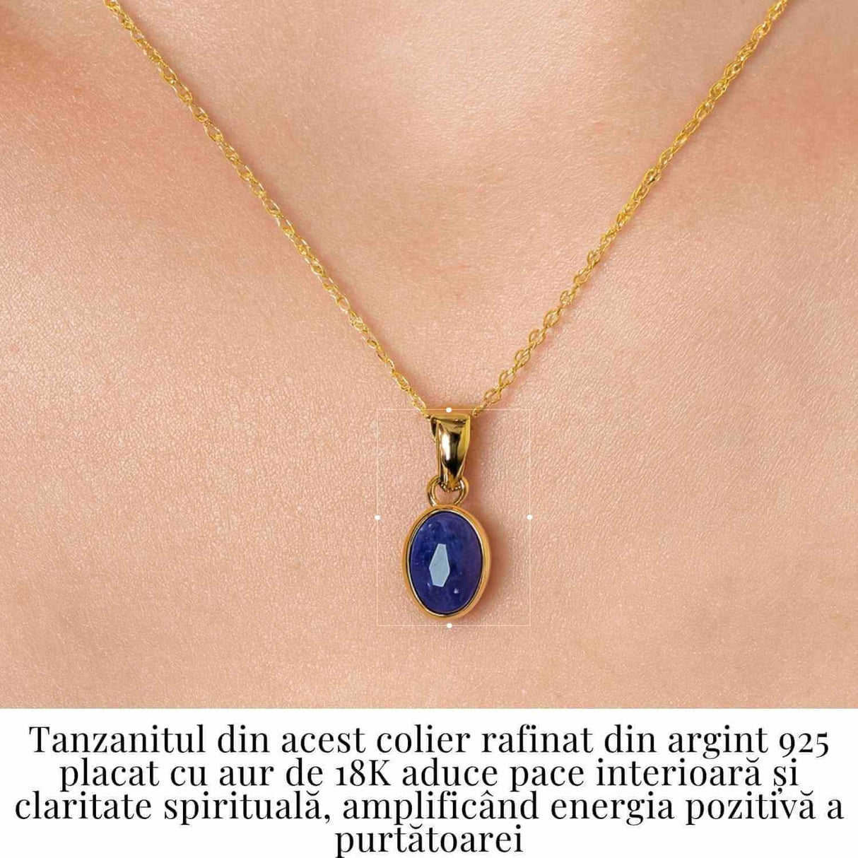 Colier Argint 925 placat cu Aur 18K si Tanzanit Oval - Echilibru si Claritate Spirituala