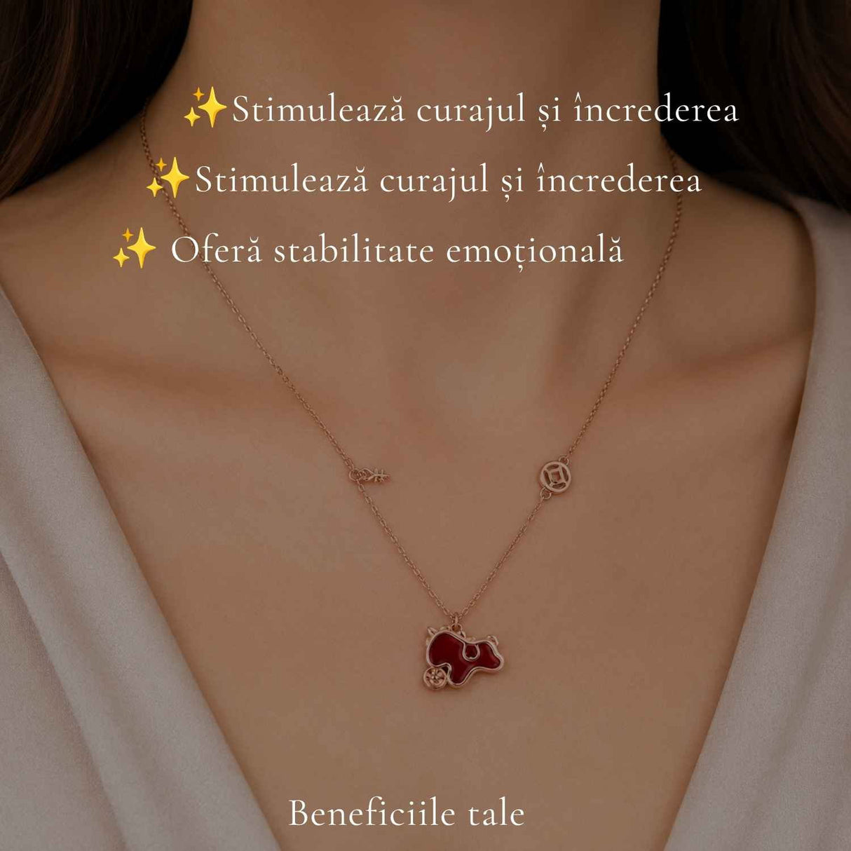 Colier Argint 925 Rose Gold cu Agat Rosu Natural forma calut– Energie, Curaj si Eleganta