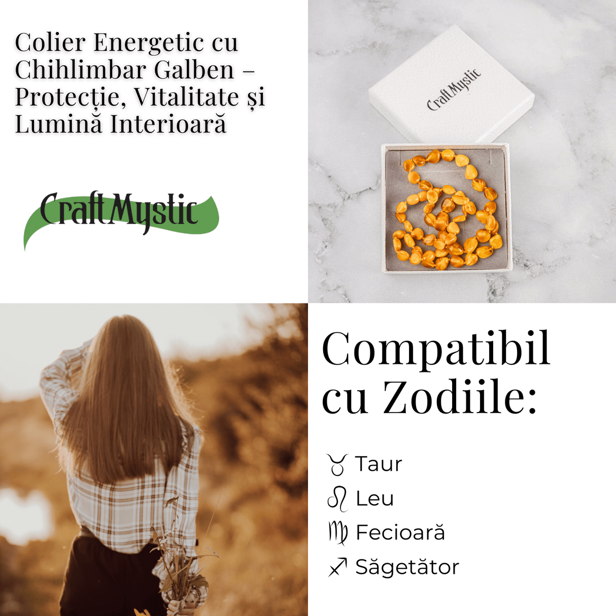 Colier Energetic din Chihlimbar Galben Natural - Protectie, Vitalitate si Lumina Calda Interioara