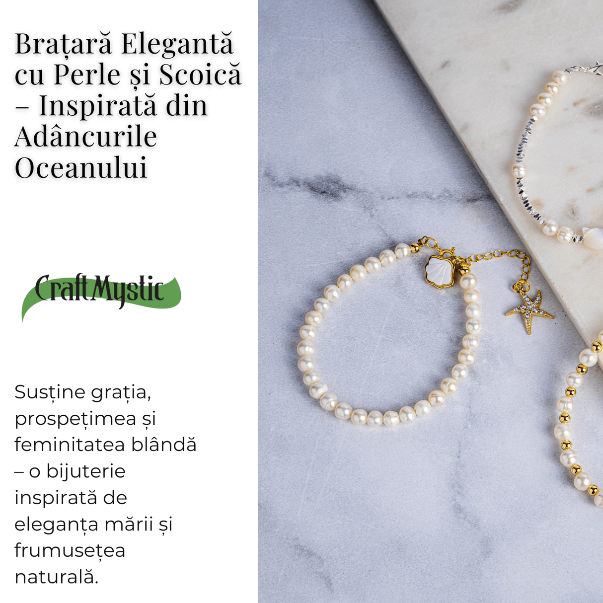 Bratara eleganta cu perle si scoica - Inspirata din adancurile oceanului