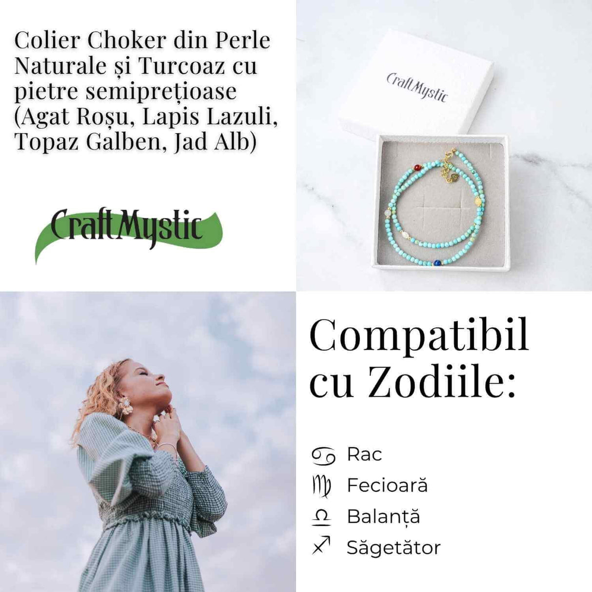 Colier Choker cu Turcoaz, Perle Naturale si Pietre Semipretioase - Energie Pozitiva si Armonie Interioara