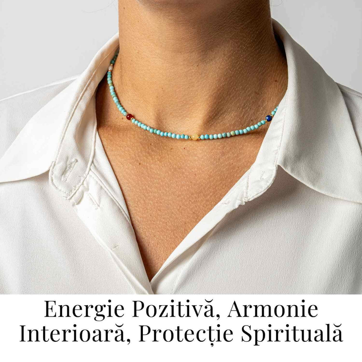 Colier Choker cu Turcoaz, Perle Naturale si Pietre Semipretioase - Energie Pozitiva si Armonie Interioara
