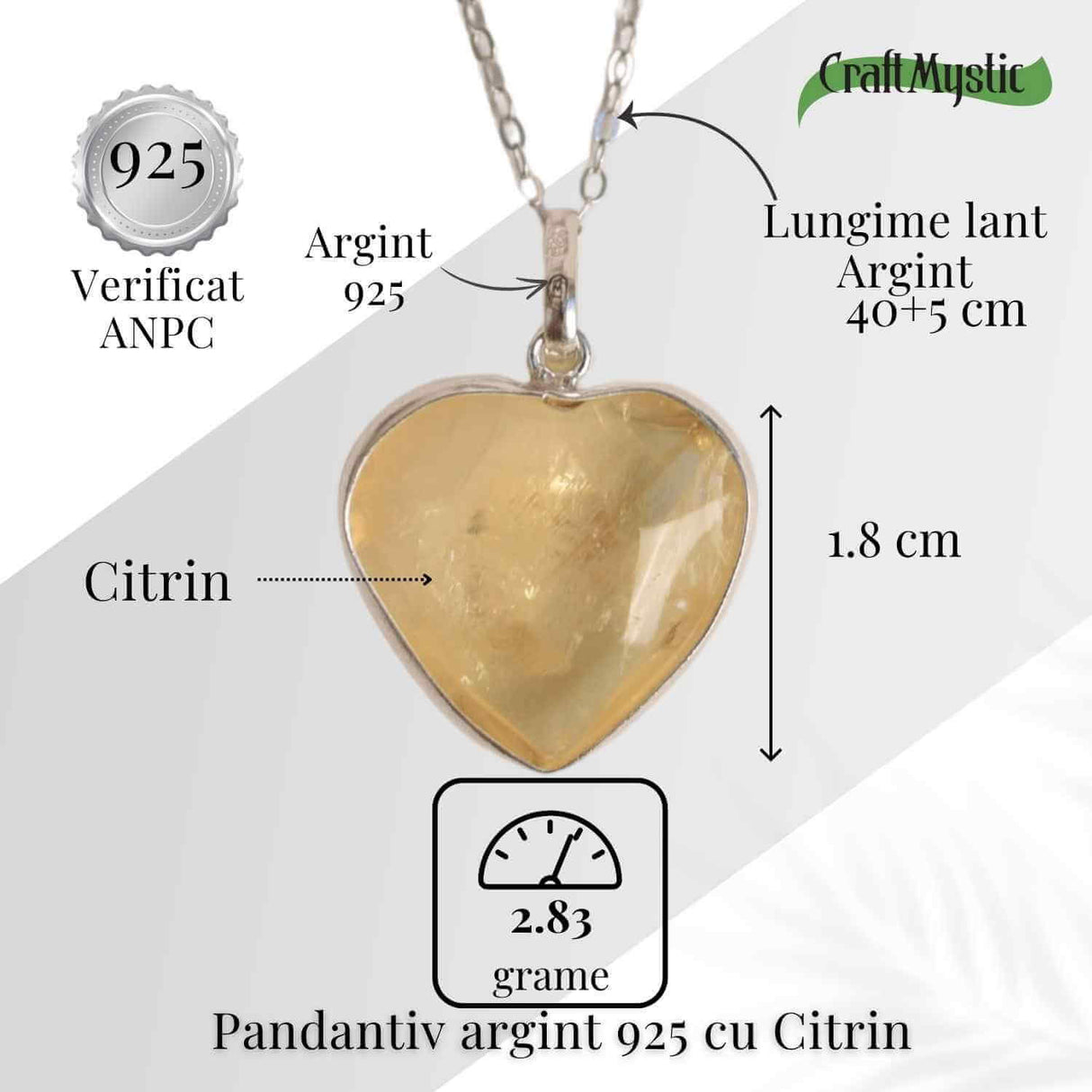 Energie si Bucurie Zilnica - Colier Inima cu Citrin si Argint 925