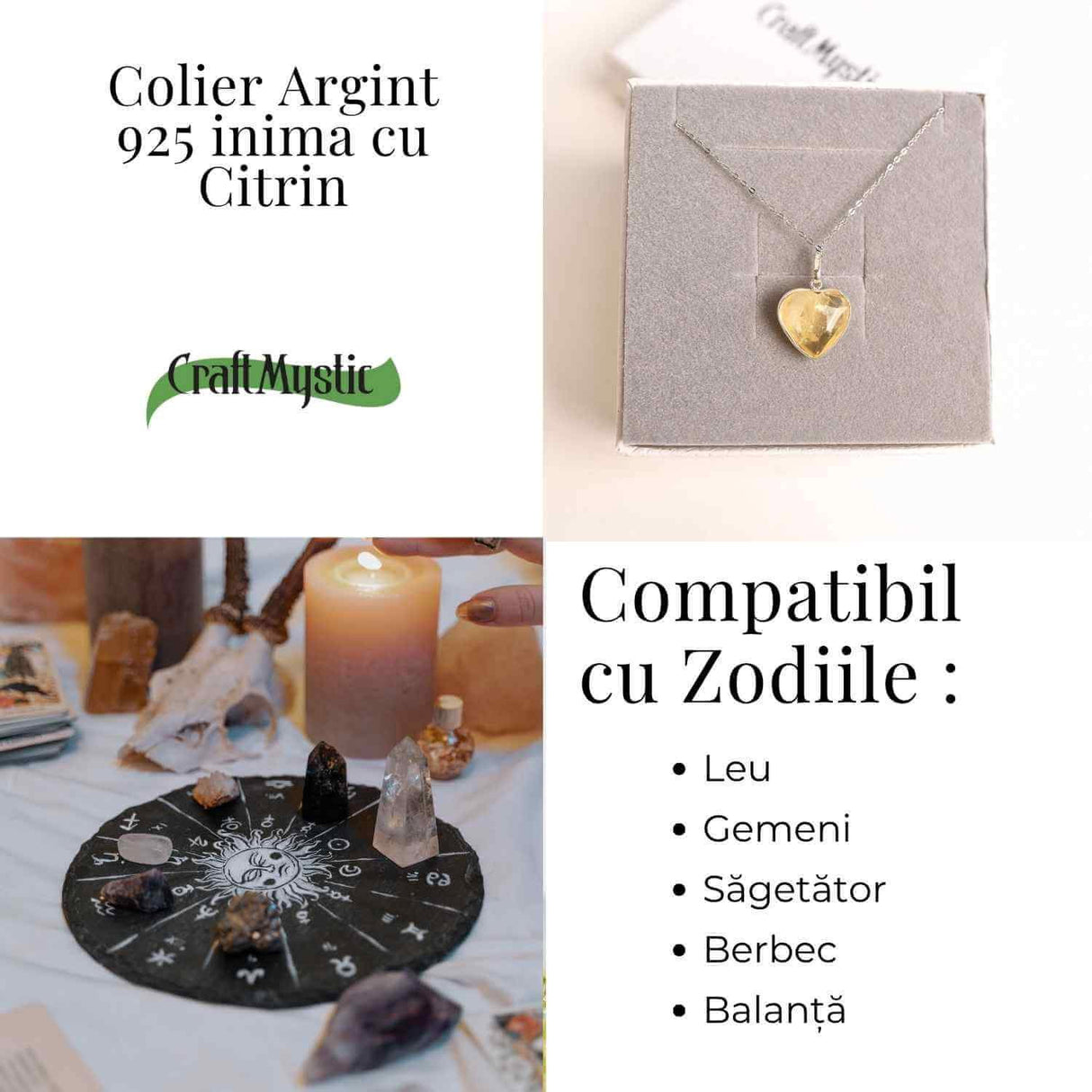 Energie si Bucurie Zilnica - Colier Inima cu Citrin si Argint 925