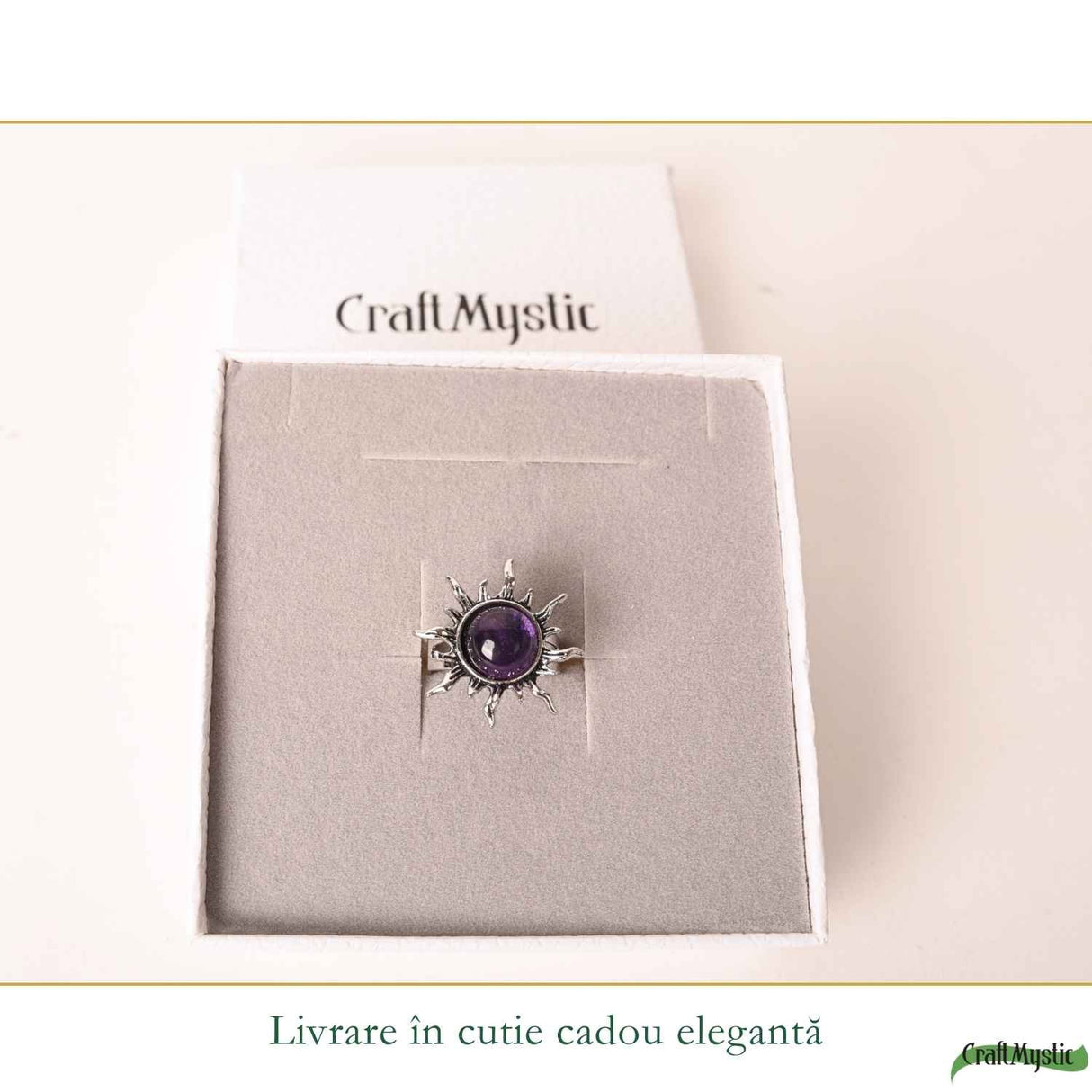 Inel cu Ametist Natural in Formă de Soare – Claritate si Echilibru Interior