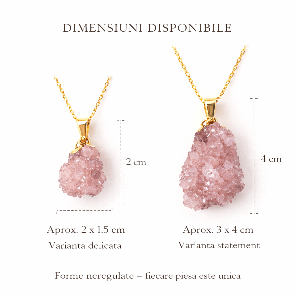 Colier cu Ametist Roz Natural 2-3 cm - Lant Argint Placat Aur 18K - Piatra Bruta Brazilia