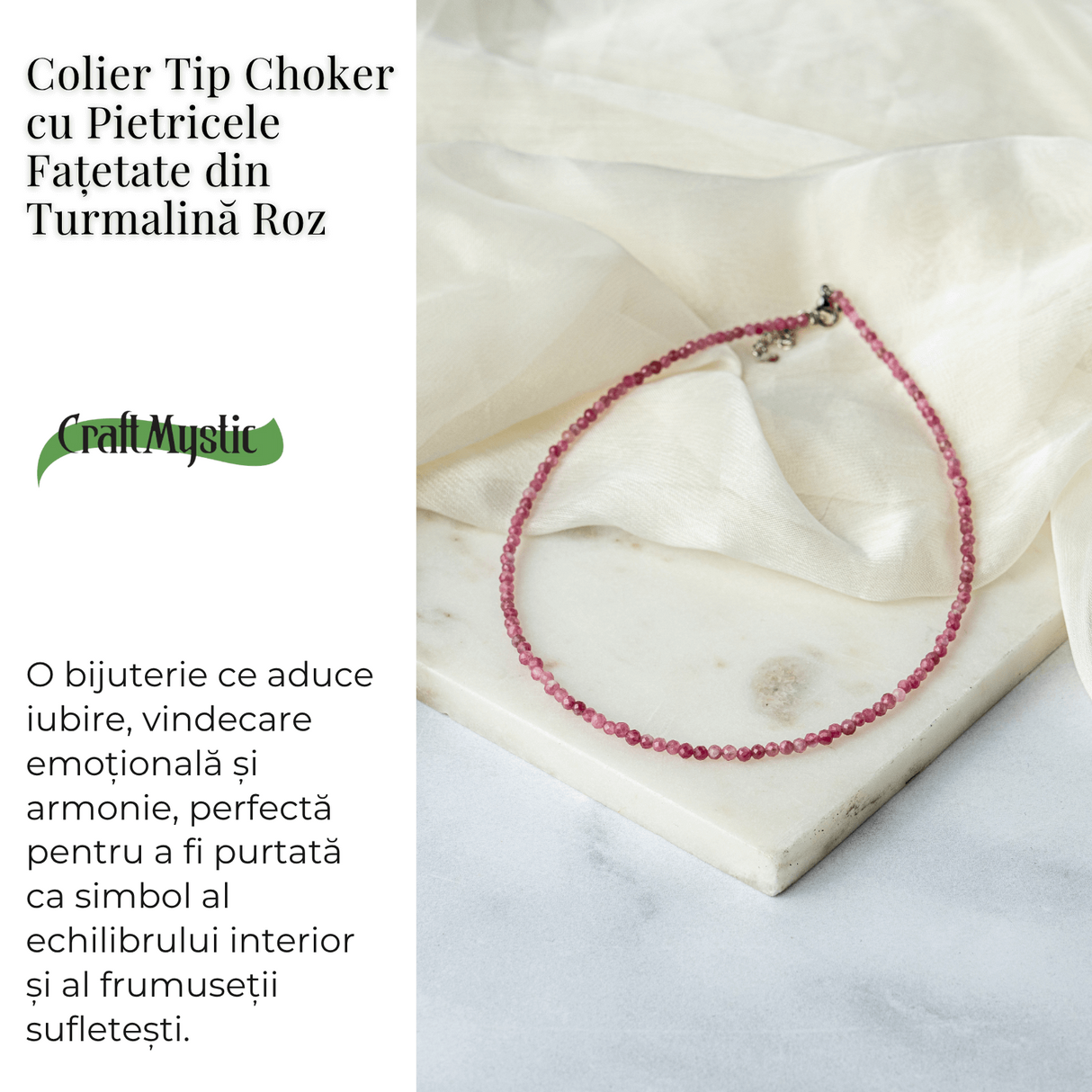 Colier cu pietre naturale de Turmalina Roz fatetata - Iubire, Vindecare si Energie a Inimii