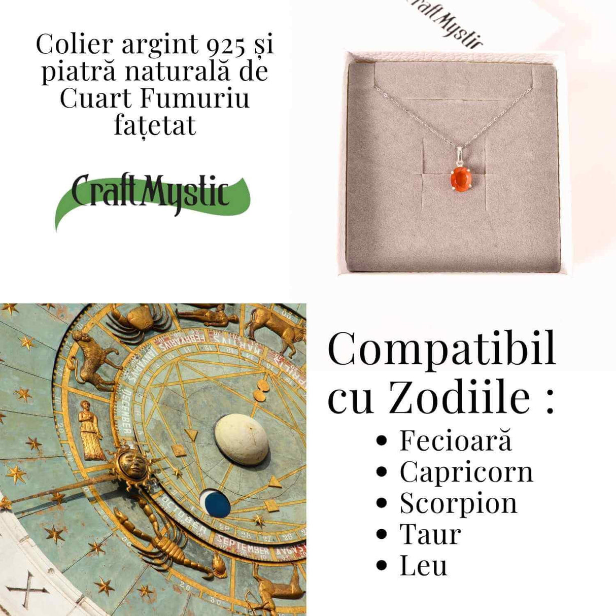 Colier Argint 925 cu Cuart Fumuriu Oval fatetat - Echilibru, Protectie si Liniste Interioara