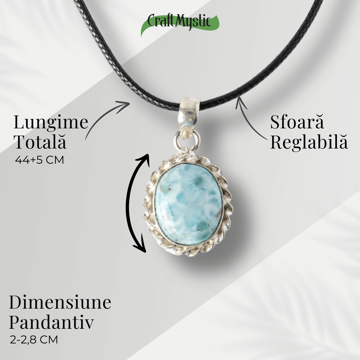 Colier Argintiu cu Larimar Natural Oval/Rotund - Liniste si Conexiune Spirituala
