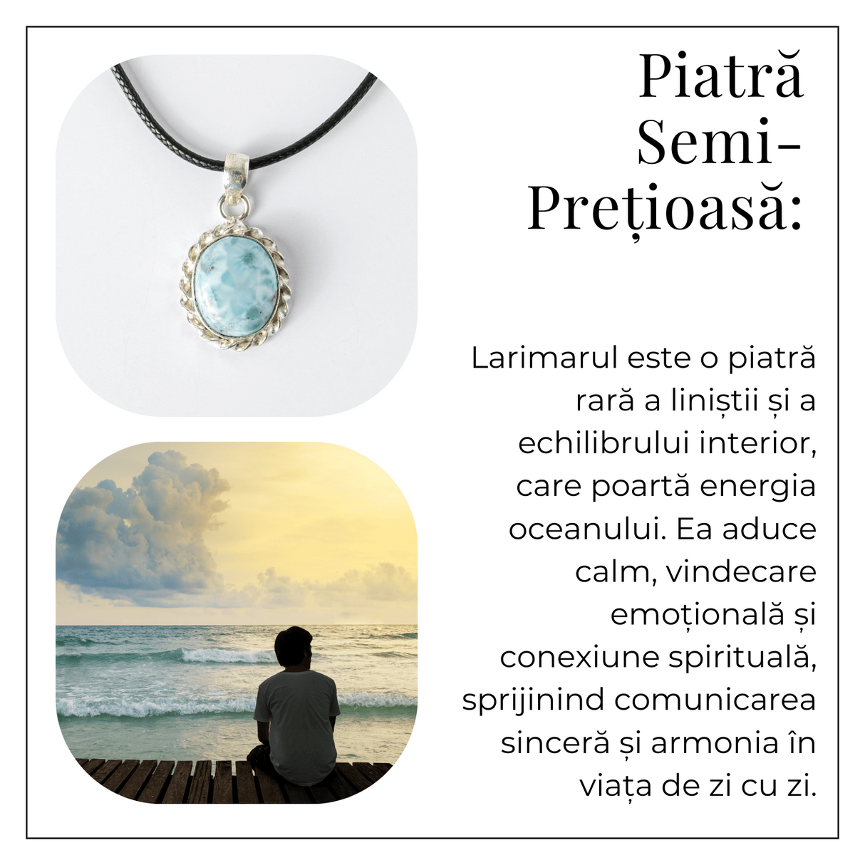 Colier Argintiu cu Larimar Natural Oval/Rotund - Liniste si Conexiune Spirituala