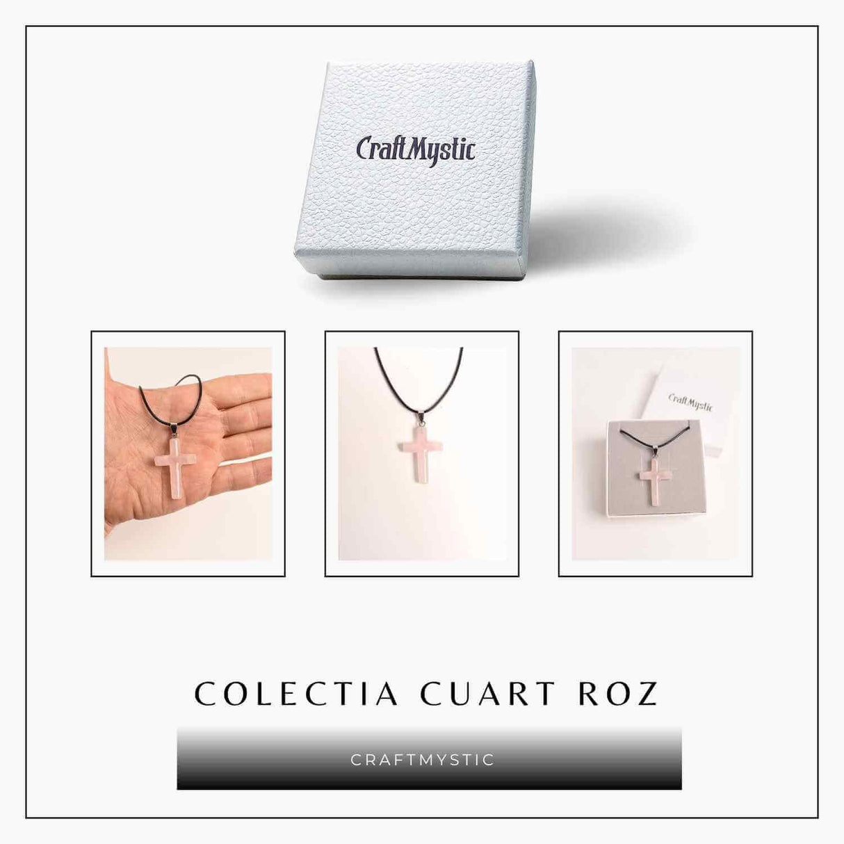 Colier cu Cuart Roz Natural in forma de cruce - Iubire si vindecare emotionala