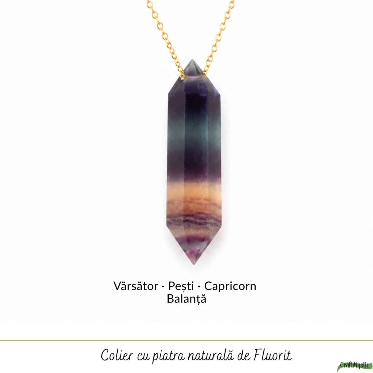 Colier cu Fluorit Natural Dublu Varf – Claritate Mentala si Echilibru Energetic