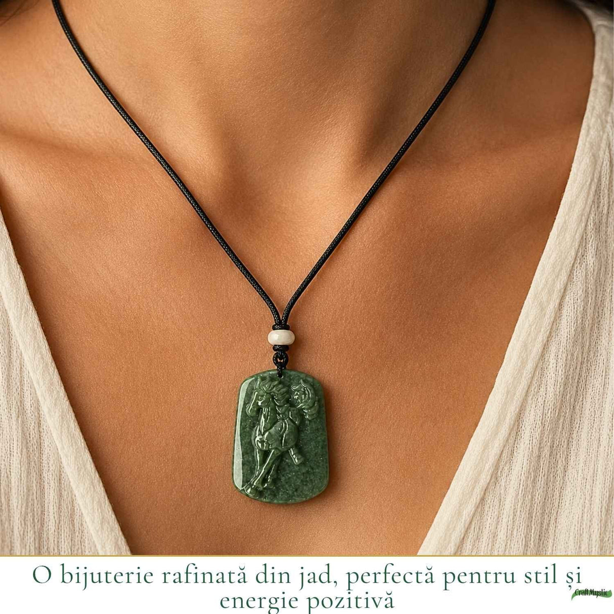 Colier cu Jad Natural in Forma de Cal – Libertate, Armonie si Prosperitate