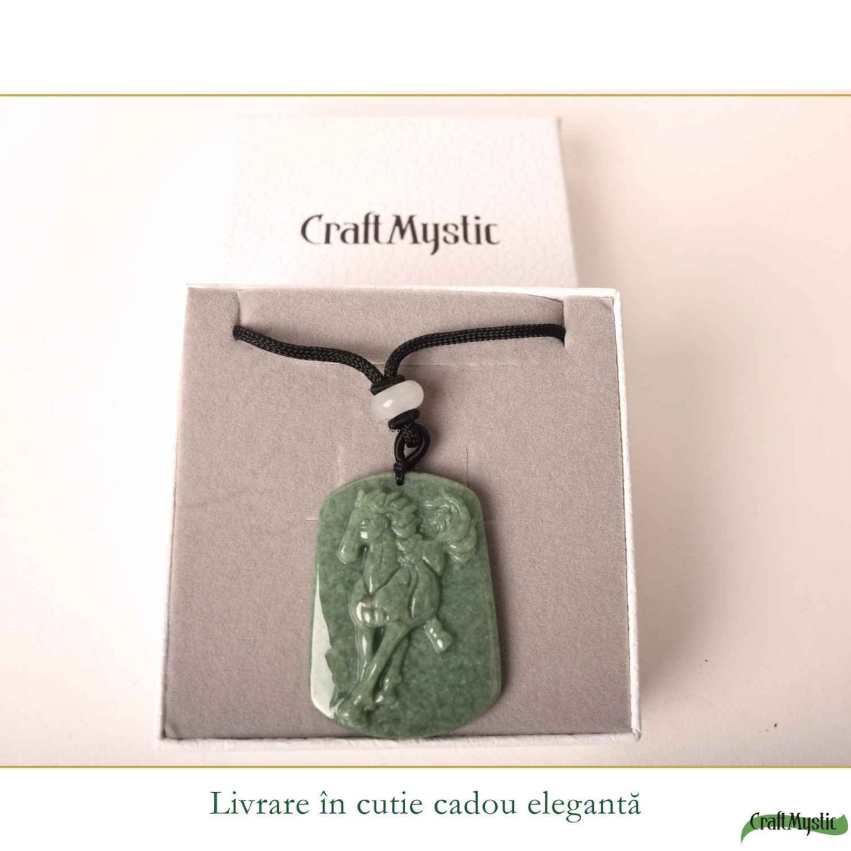 Colier cu Jad Natural in Forma de Cal – Libertate, Armonie si Prosperitate