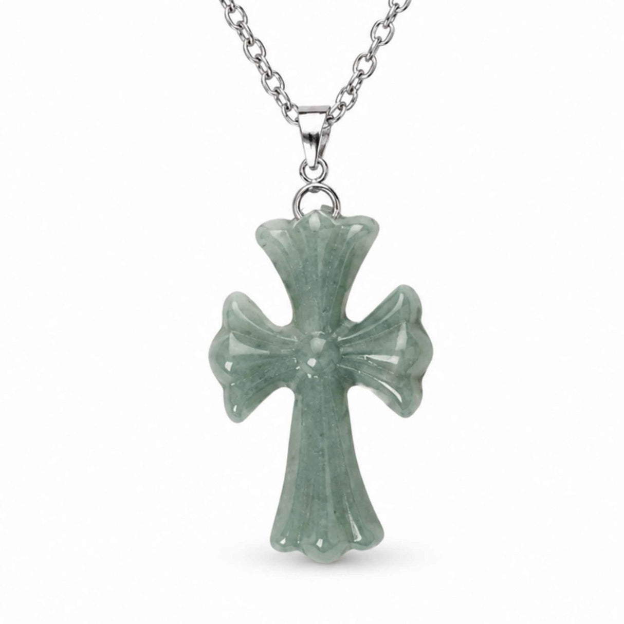 Colier cu Jadeit Natural forma de Cruce si Lant Argint 925 – Armonie, Prosperitate si Eleganta