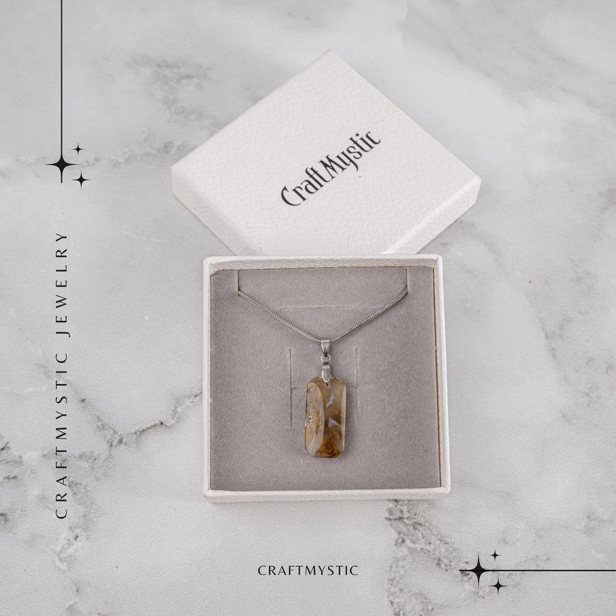 Colier Titanium cu Agat Muschi Dreptunghi - Echilibru Natural si Conexiune cu Natura