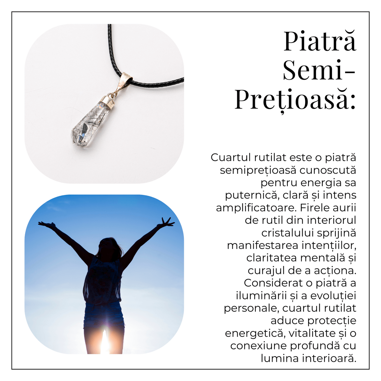 Colier Cuart Rutilat in Varf - Claritate, Putere Interioara si Energie Amplificata