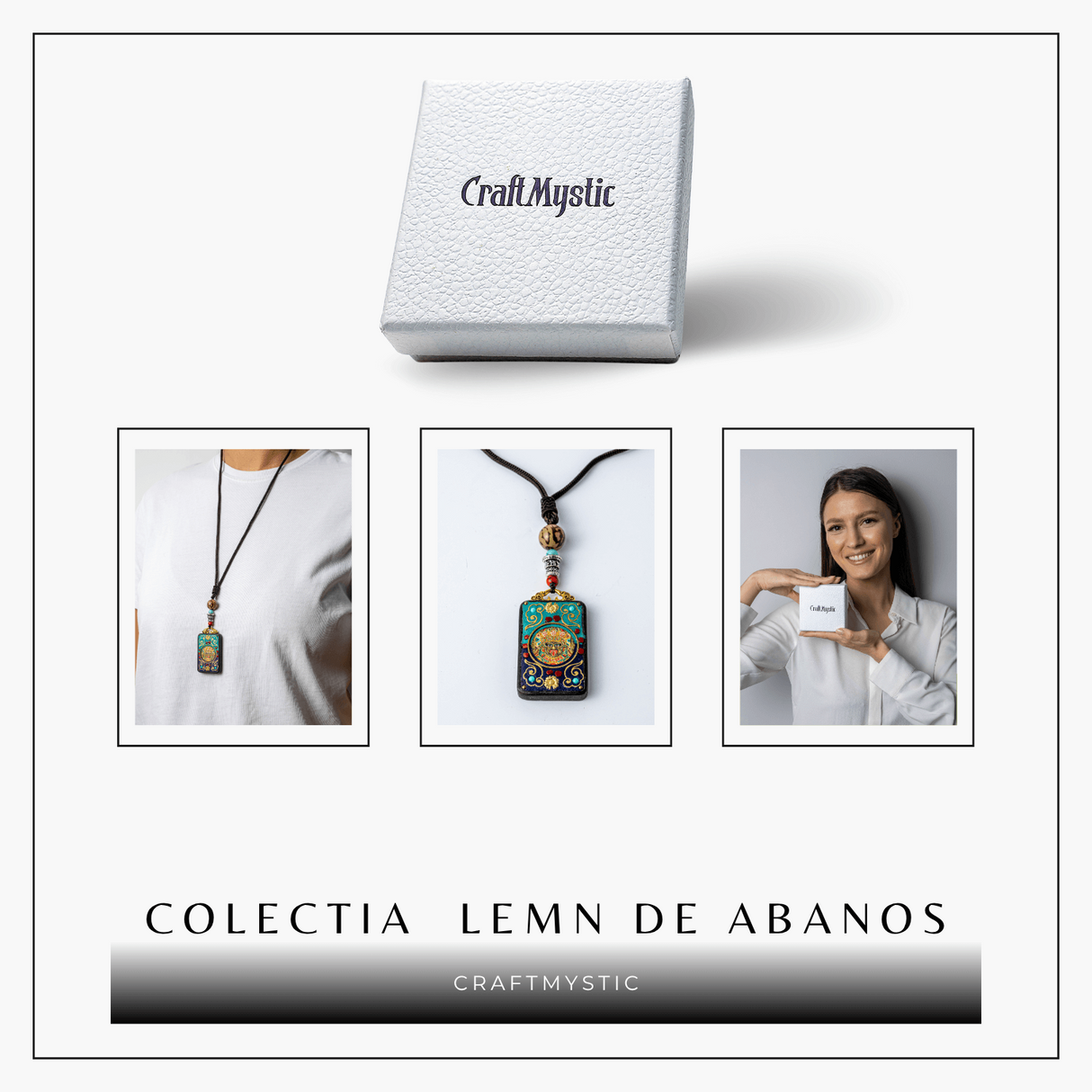 Colier Thangka Nepalez din Lemn de Abanos cu Leul de Zapada - Protectie Spirituala si Echilibru Interior
