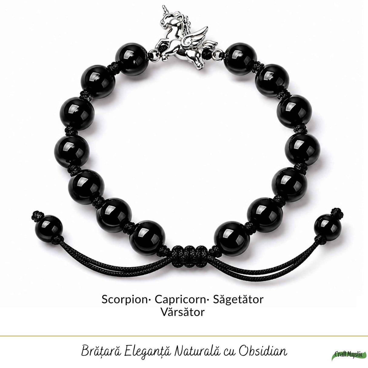 Bratara cu Obsidian Natural si Calut – Protectie, Curaj si Libertate