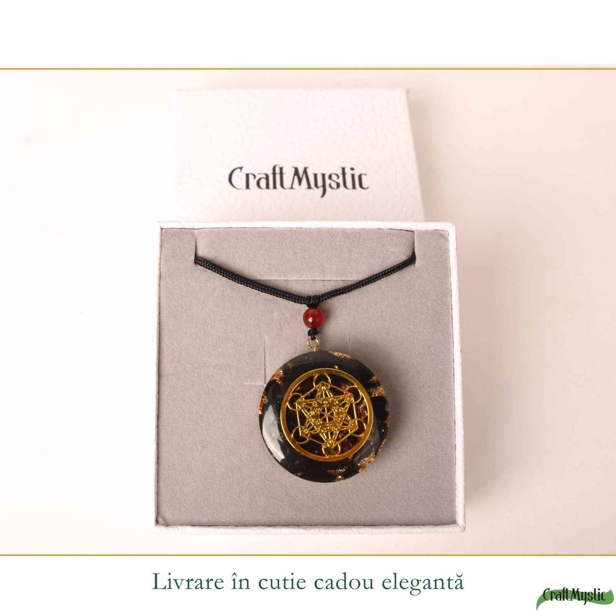 Colier Orgonit cu pietre naturale de Obsidian si Cubul lui Metatron – Protectie si Echilibru Interior