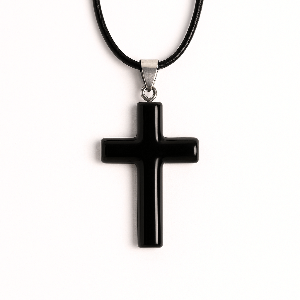 Colier cu Obsidian Natural in forma de cruce - Protectie Energetica si Echilibru