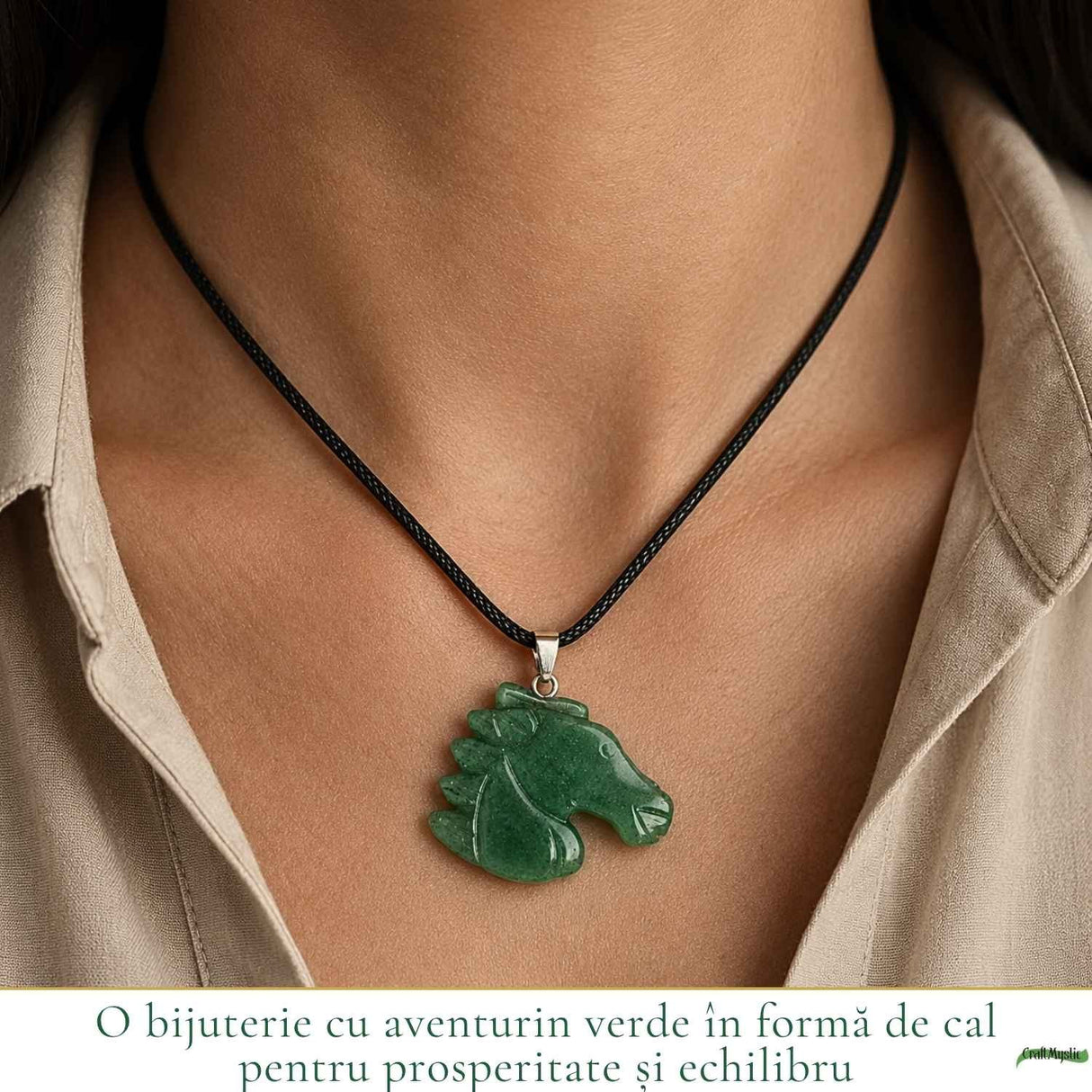 Colier cu Aventurin Verde Natural in Forma de Cal – Noroc, Echilibru si Libertate