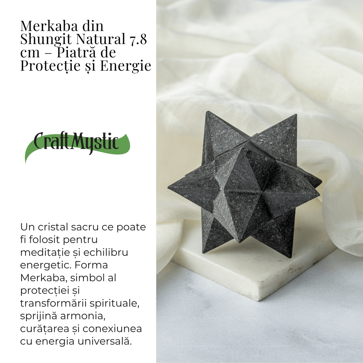 Merkaba din Shungit Natural 7.8 cm – Stea Sacra de Protectie Energetica si Armonie Interioara