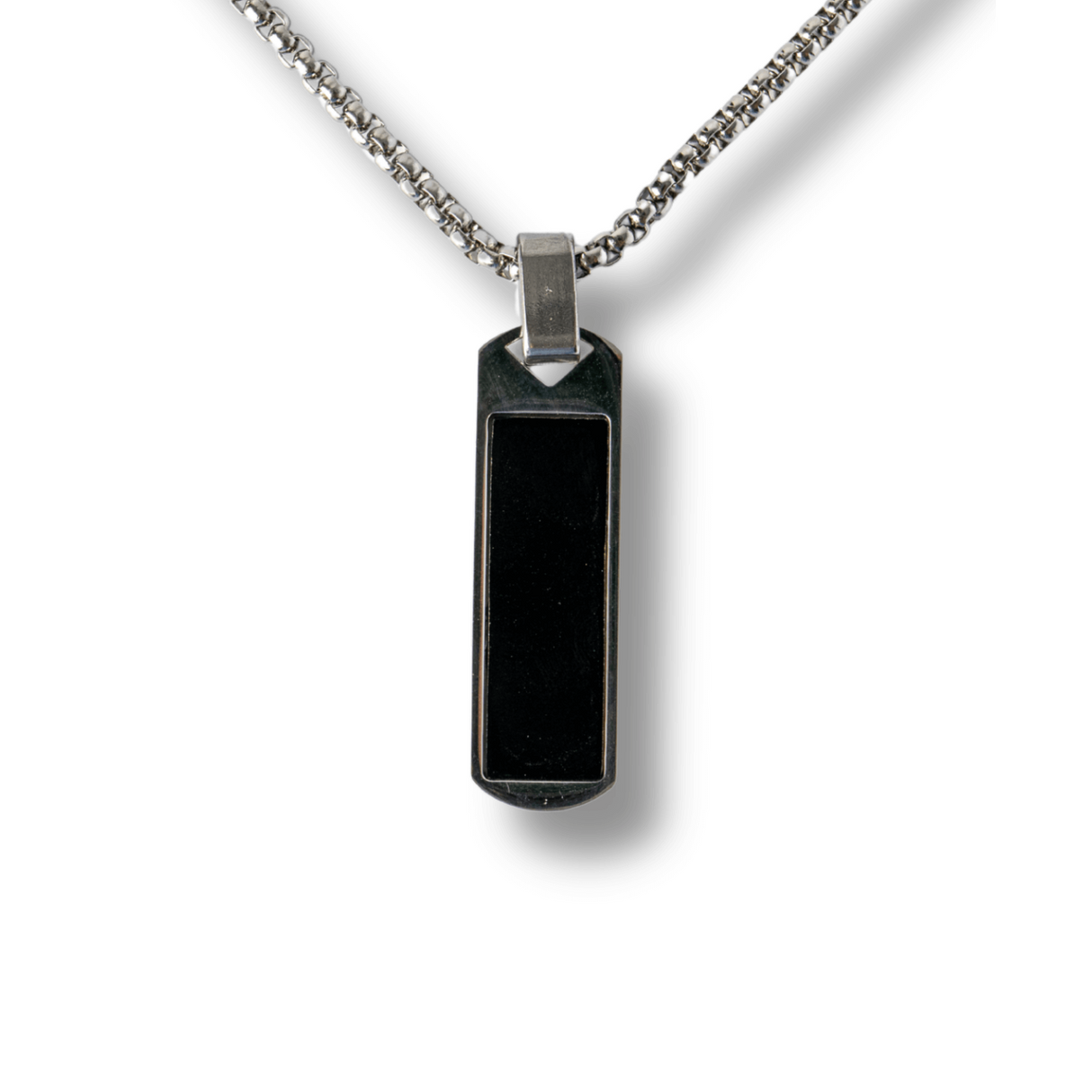 Colier din Otel Inoxidabil cu Obsidian Natural - Pandantiv Dreptunghiular Protectie si Transformare