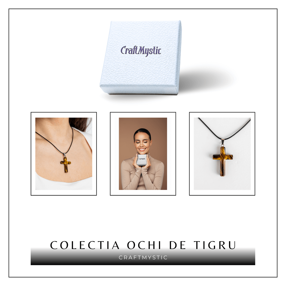 Colier cu Ochi de Tigru Natural in Forma de Cruce - Protectie si Echilibru Energetic