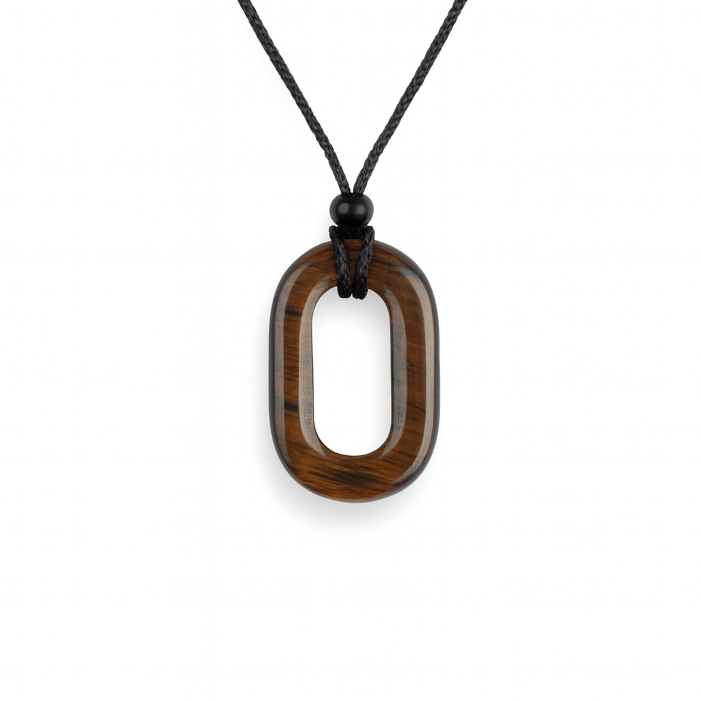 Colier cu Pandantiv Oval din Ochi de Tigru Natural - Putere si Protectie