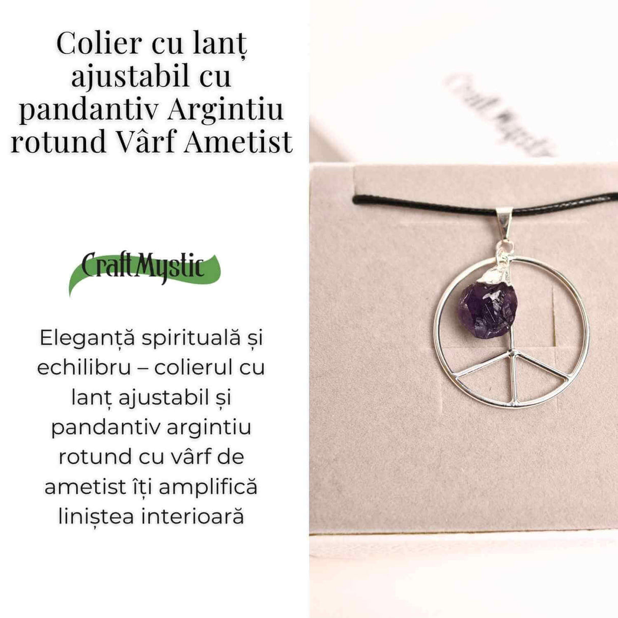Colier cu Ametist in forma de Semnul Pacii - Liniste si Claritate