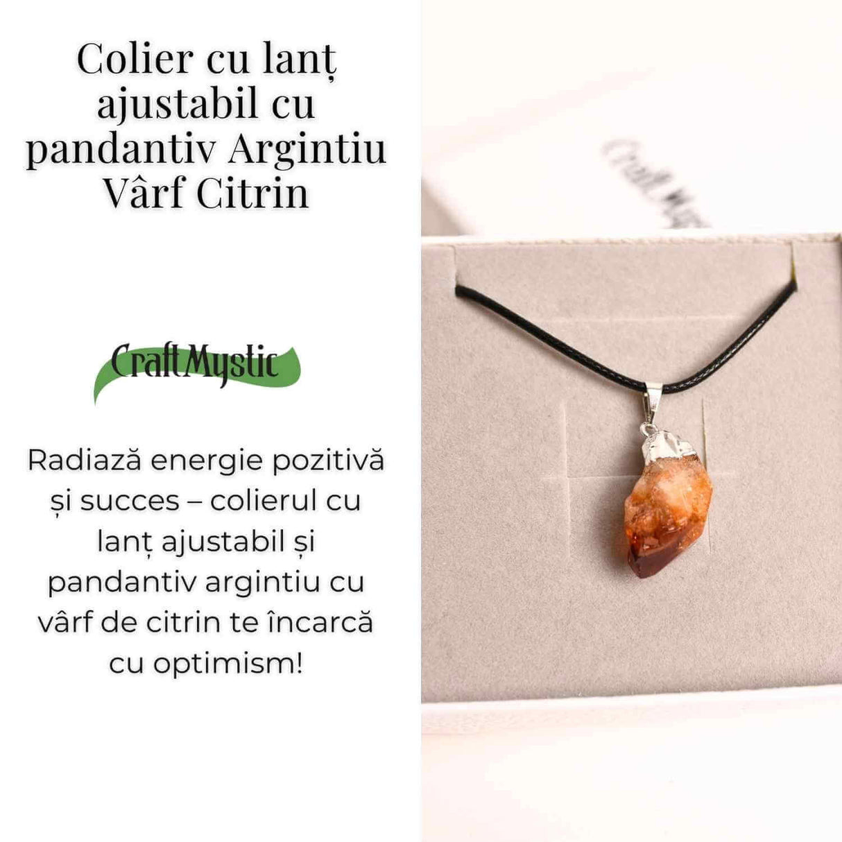 Colier cu pandantiv varf Citrin argintiu - Energie si Prosperitate