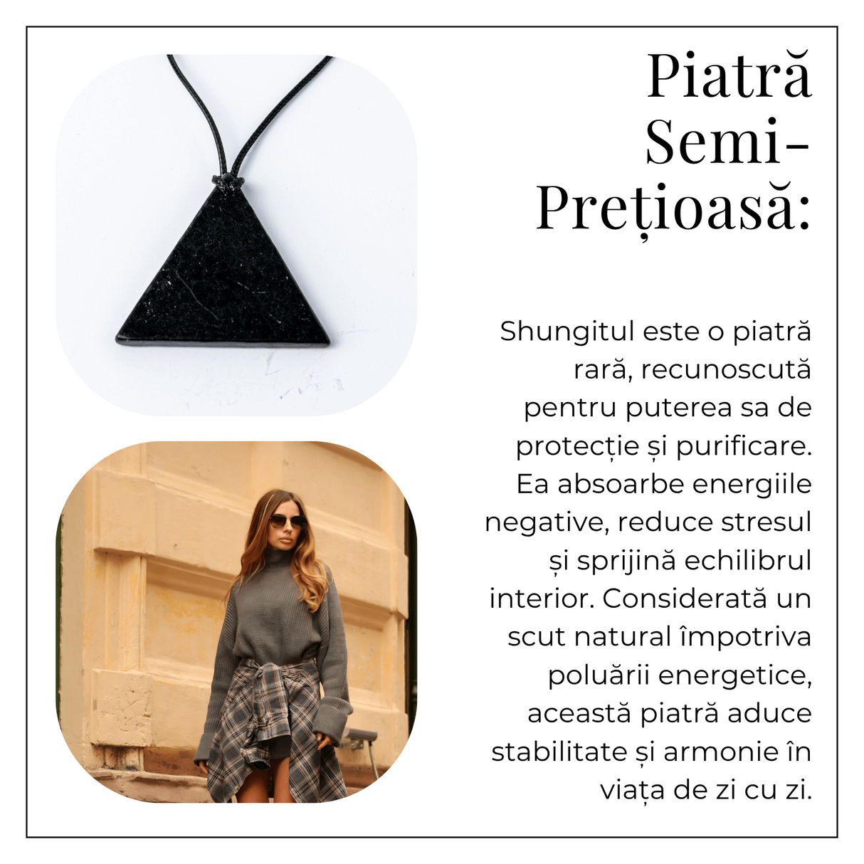 Colier cu Pandantiv Triunghiular din Shungit Natural - Protectie Energetica si Echilibru Interior