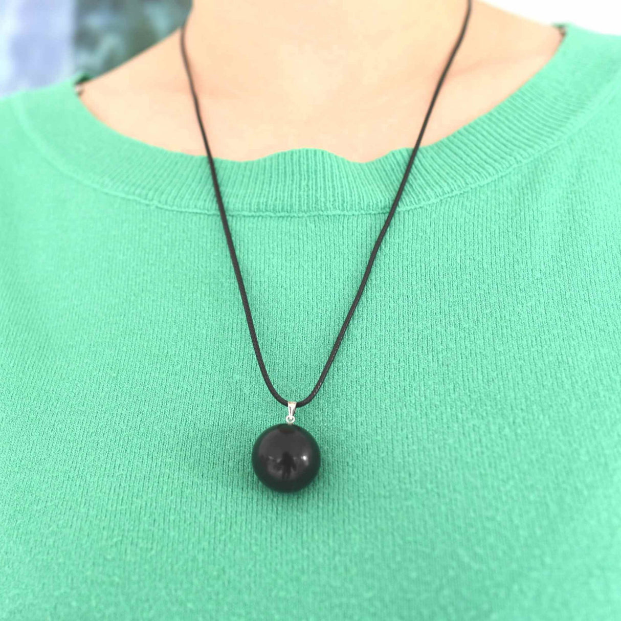 Colier cu piatra semipretioasa rotunda Obsidian - pandantiv din pietre pretioase naturale mixte 7 Chakre - Copie