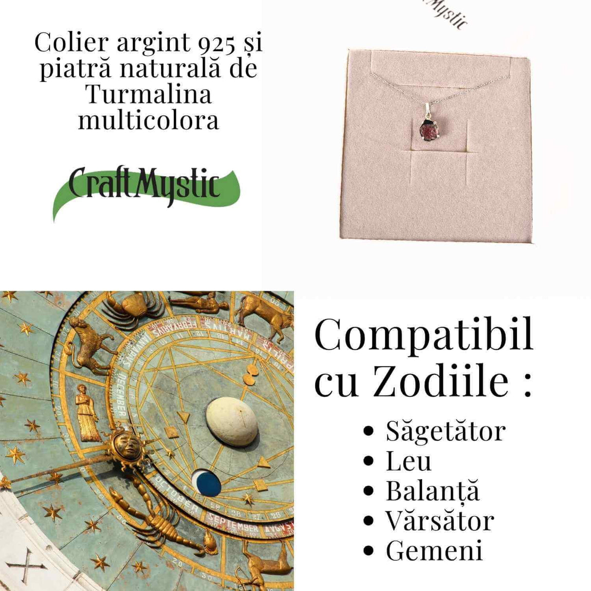 Colier Argint 925 cu Turmalina Multicolora Bruta neuniforma- Armonie, Protectie si Bucurie Interioara