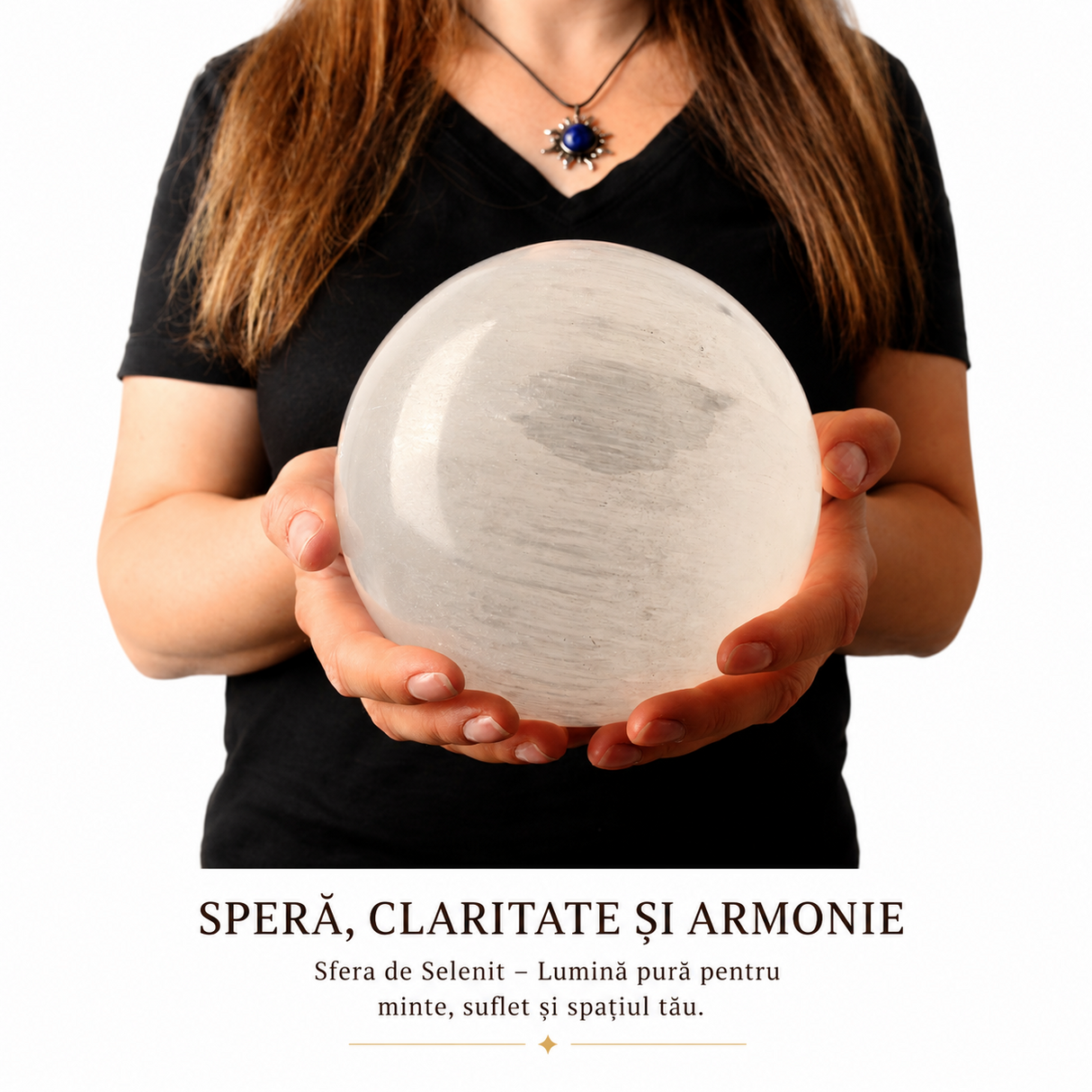 Sfera din Selenit Natural 14.5 cm – Claritate, Purificare si Armonie Energetica