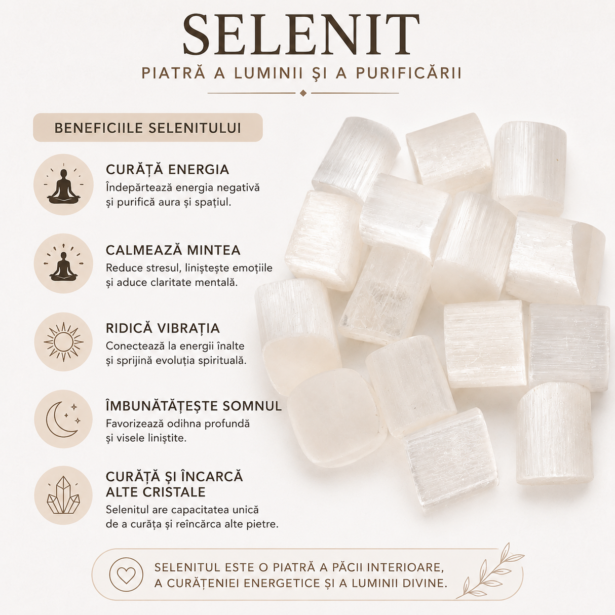 Pietre de Selenit Natural 2-3 cm – Purificare Energetica si Claritate Interioara